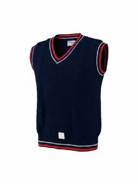 Kids Navy V-Neck Knit Vest with Red & White Trim